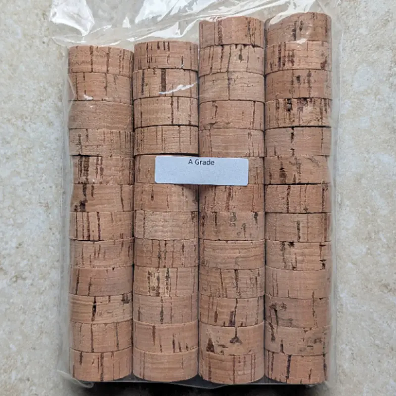 100 A Grade Cork Rings 1.25" D 0.5"H 0.25"ID